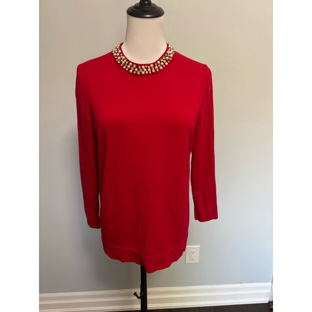 Women's Ann Taylor Red Sweater Jewelled Size M